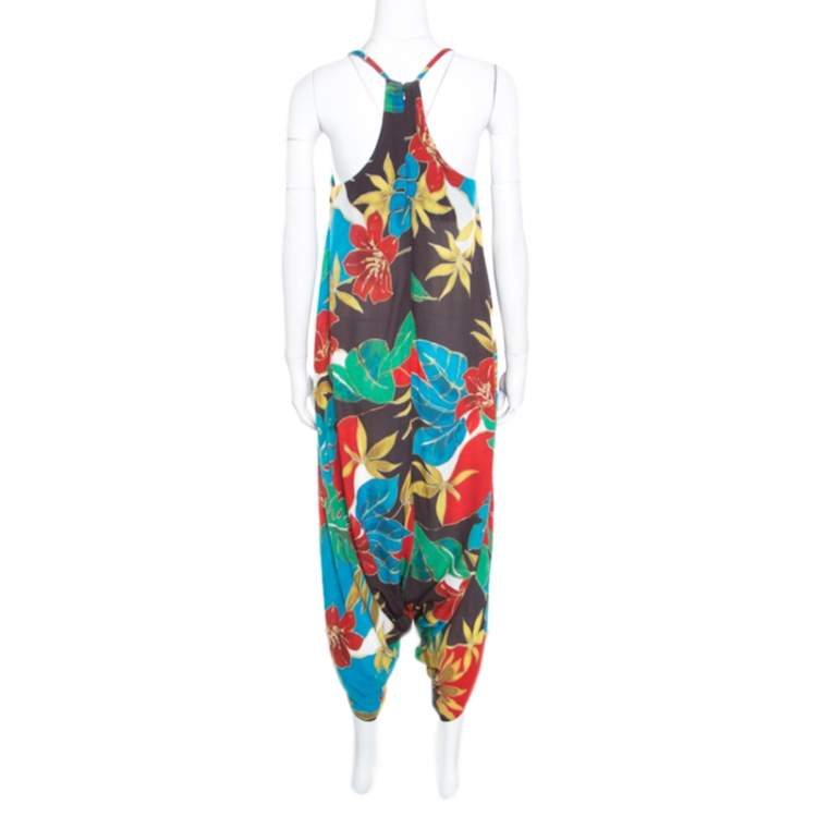 Pre Owned Alice + Olivia Multicolor Hibiscus Printed Racerback Frankie Harem Jumpsuit S