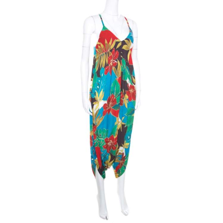 Pre Owned Alice + Olivia Multicolor Hibiscus Printed Racerback Frankie Harem Jumpsuit S