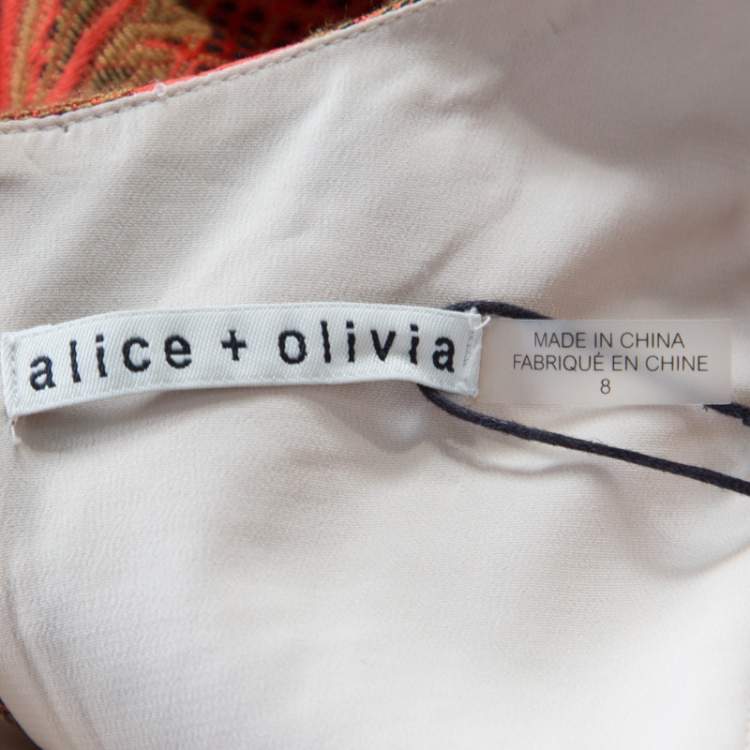 Pre Owned Alice + Olivia Orange Brocade Racer Back Fit and Flare Mollie Dress M
