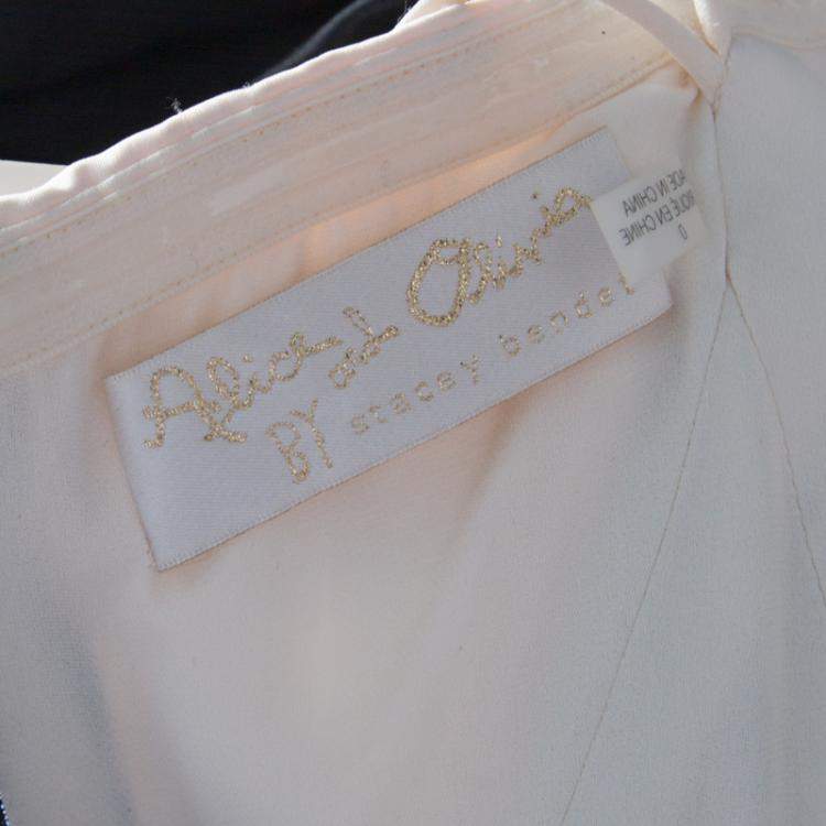 Pre Owned Alice + Olivia Pearl and Black Satin Strapless Corset Bodice Dayla Gown XS