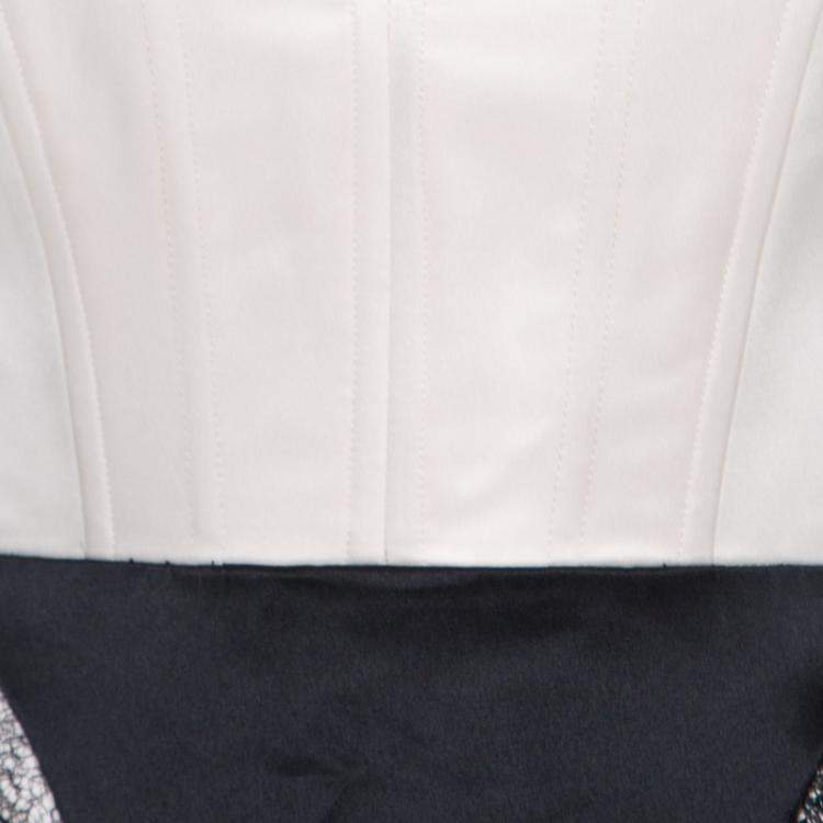 Pre Owned Alice + Olivia Pearl and Black Satin Strapless Corset Bodice Dayla Gown XS