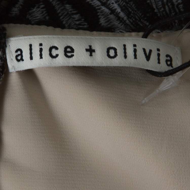 Pre Owned Alice + Olivia Monochrome Lace Back Zip Detail Noreen Midi Dress S