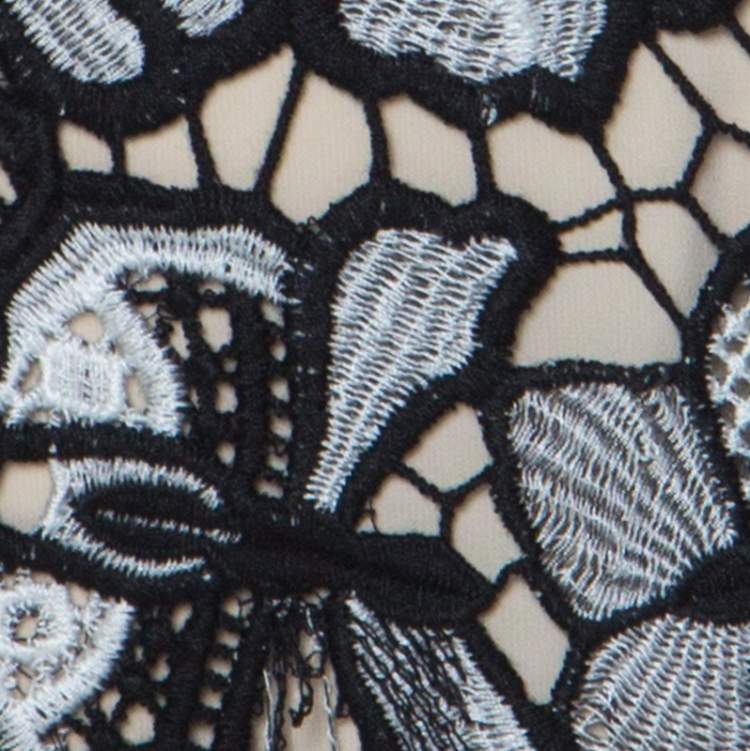 Pre Owned Alice + Olivia Monochrome Lace Back Zip Detail Noreen Midi Dress S