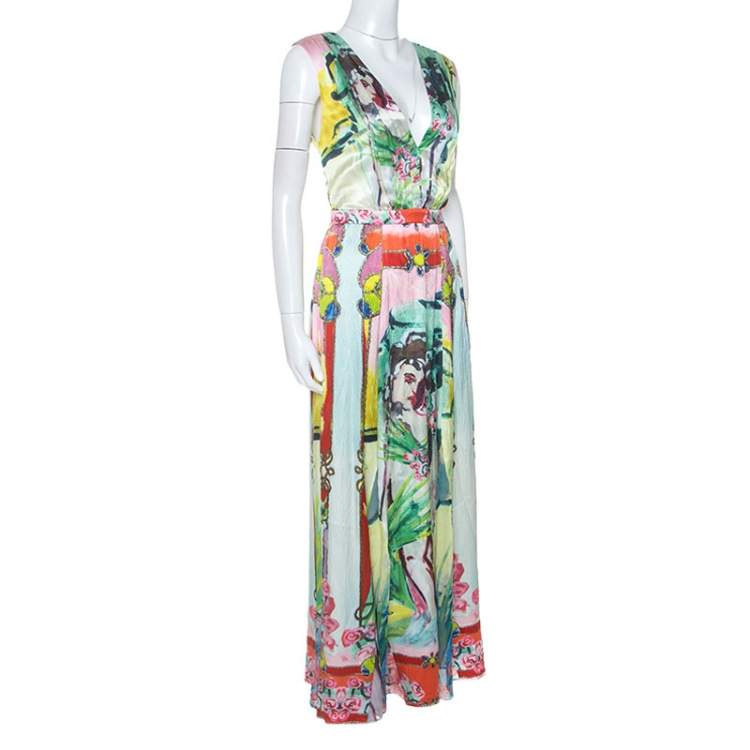 Pre Owned Alice + Olivia Multicolor Printed Silk Lola Lady Maxi Dress M