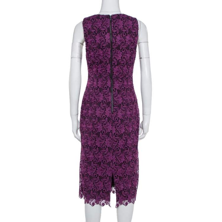 Pre Owned Alice + Olivia Purple Floral Guipure Lace Sleeveless Preslee Dress M