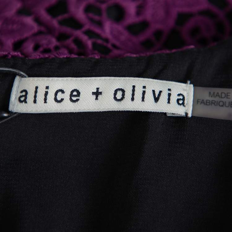Pre Owned Alice + Olivia Purple Floral Guipure Lace Sleeveless Preslee Dress M