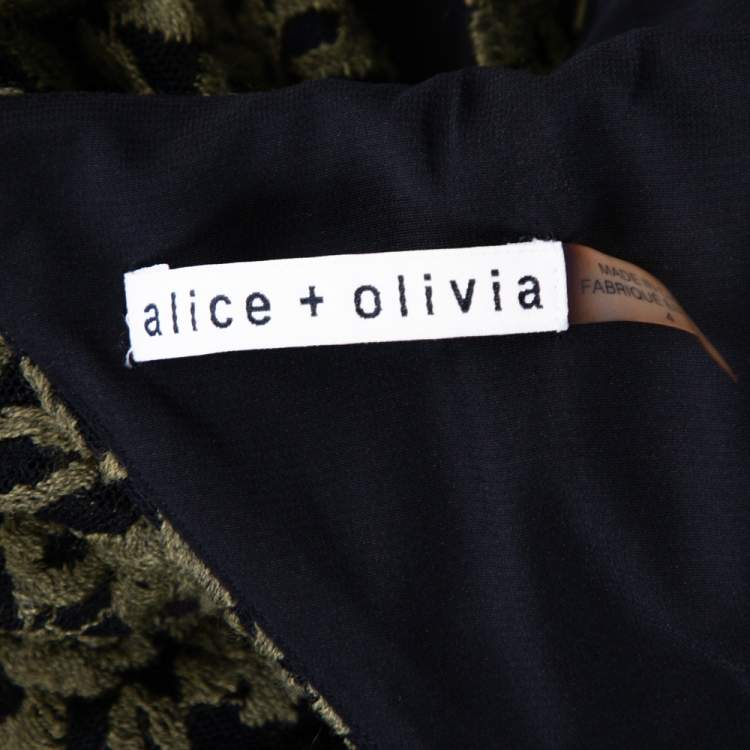 Pre Owned Alice + Olivia Olive Green Embroidered Tulle Open Back Detail Sleeveless Gown S