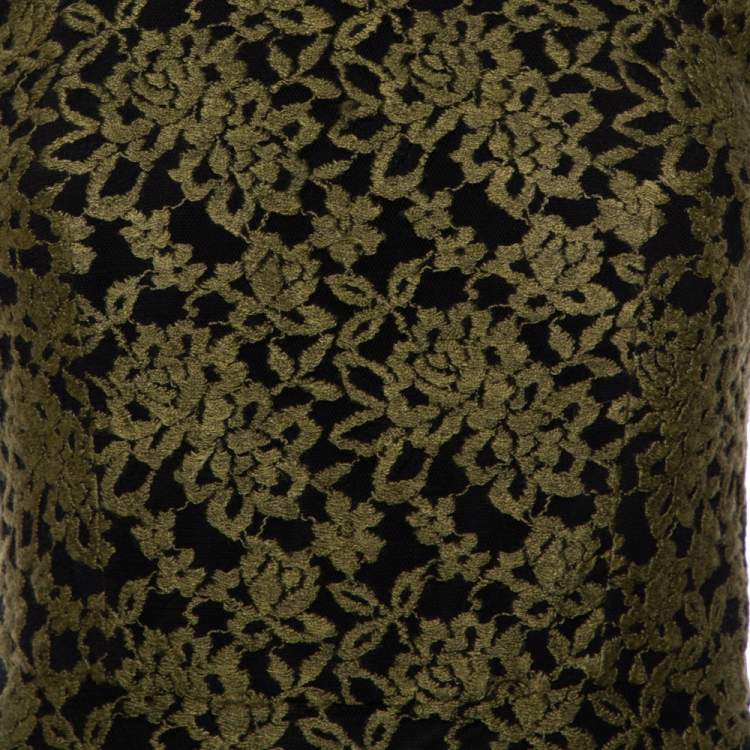 Pre Owned Alice + Olivia Olive Green Embroidered Tulle Open Back Detail Sleeveless Gown S