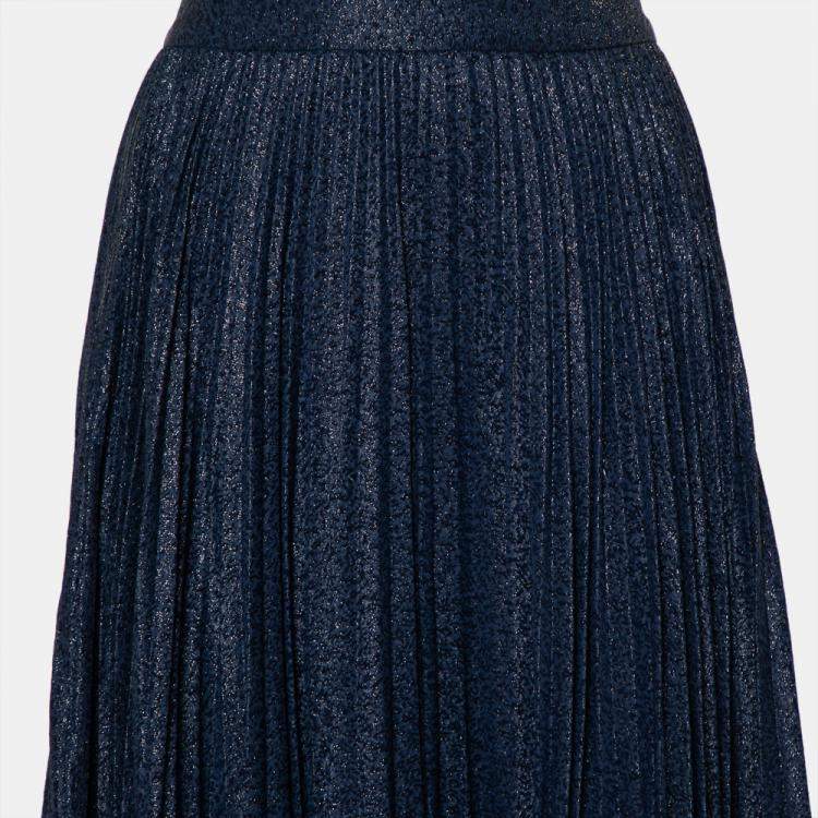 Pre Owned Alice + Olivia Navy Blue Silk Jacquard Pleated Katz Maxi Skirt M  