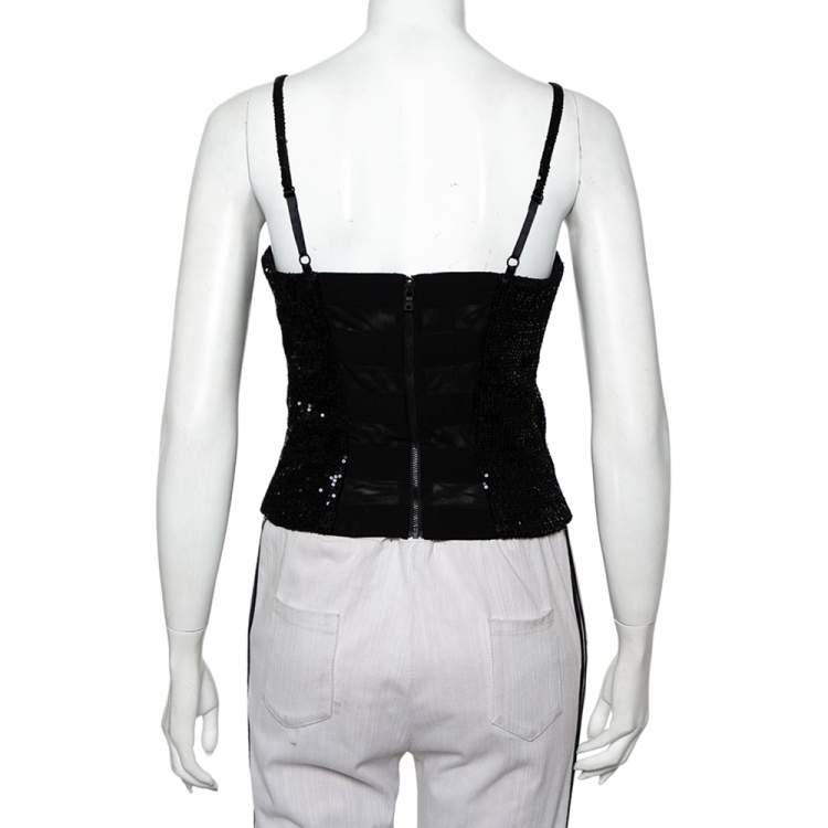 Pre Owned Alice + Olivia Black Sequin Embellished Bustier May Top M
