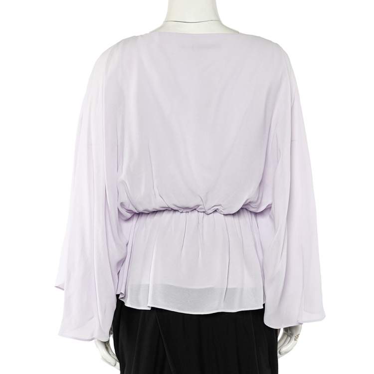 Pre Owned Alice + Olivia Lavender Fog Crepe Gathered Peplum Top M