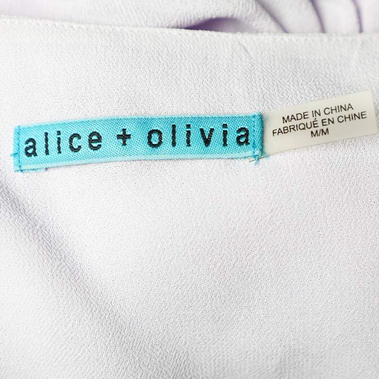 Pre Owned Alice + Olivia Lavender Fog Crepe Gathered Peplum Top M