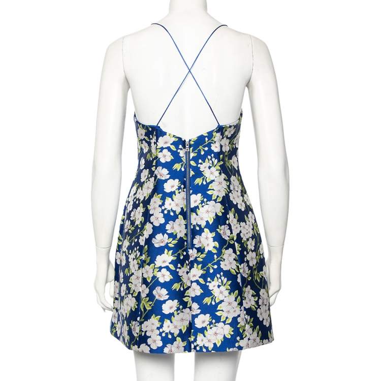 Pre Owned Alice + Olivia Blue Floral Jacquard Tayla Mini Dress M