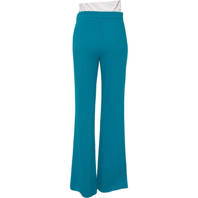 Pre Owned Alice + Olivia Teal Green Crepe Flared leg Jalisa Trousers S
