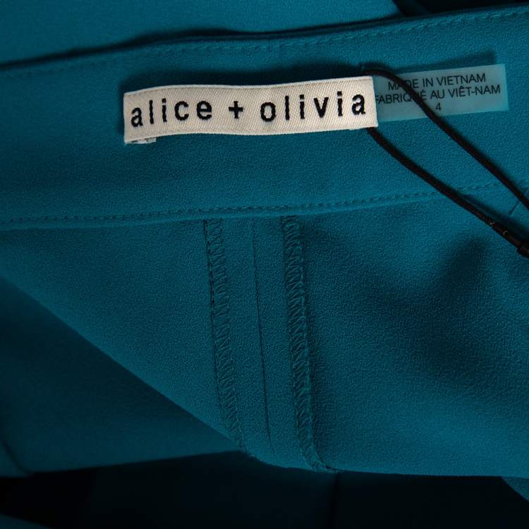 Pre Owned Alice + Olivia Teal Green Crepe Flared leg Jalisa Trousers S