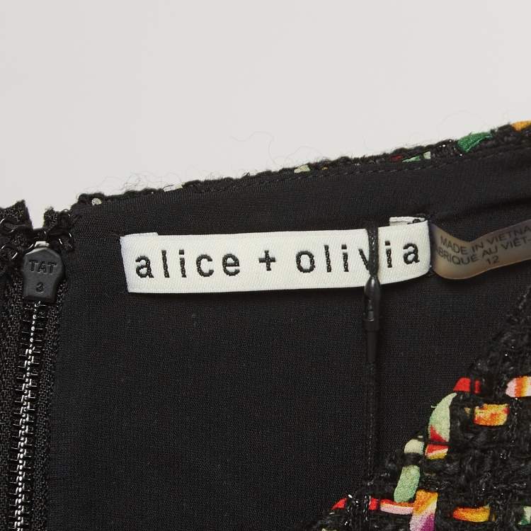 Pre Owned Alice + Olivia Multicolor Tweed Sleeveless Flounce Sonny Dress L
