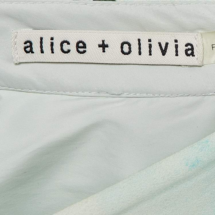 Pre Owned Alice + Olivia Mint Green Parrots In Paradise Print Cotton Midi Skirt S