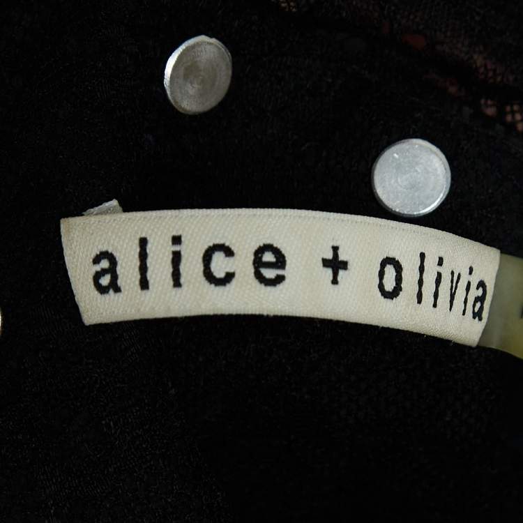 Pre Owned Alice + Olivia Black Lace Trim Leather Studded Crop Top XS