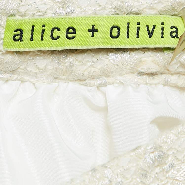 Pre Owned Alice + Olivia Beige Metallic Print Cotton Lace Mini Skirt M
