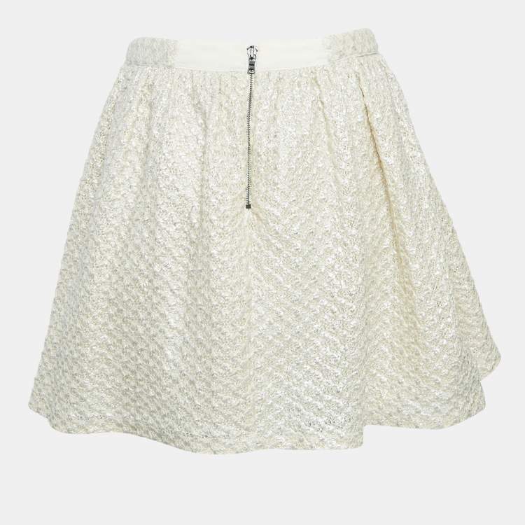 Pre Owned Alice + Olivia Beige Metallic Print Cotton Lace Mini Skirt M