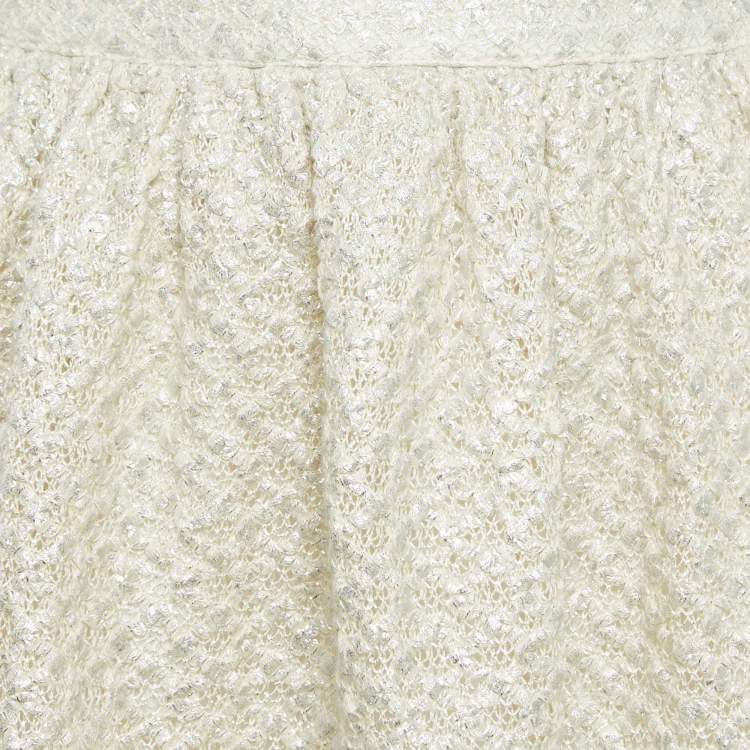 Pre Owned Alice + Olivia Beige Metallic Print Cotton Lace Mini Skirt M