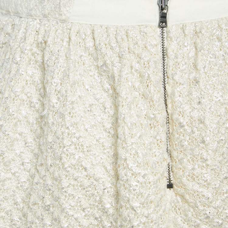 Pre Owned Alice + Olivia Beige Metallic Print Cotton Lace Mini Skirt M