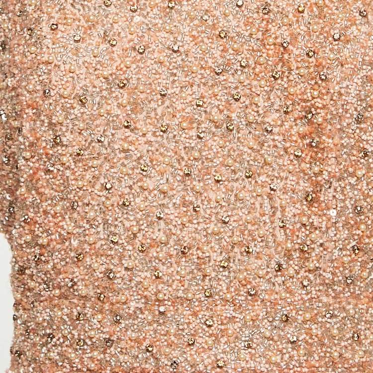Pre Owned Alice + Olivia Dusty Pink Beads and Crystal Embellished Sleeveless Mini Dress M