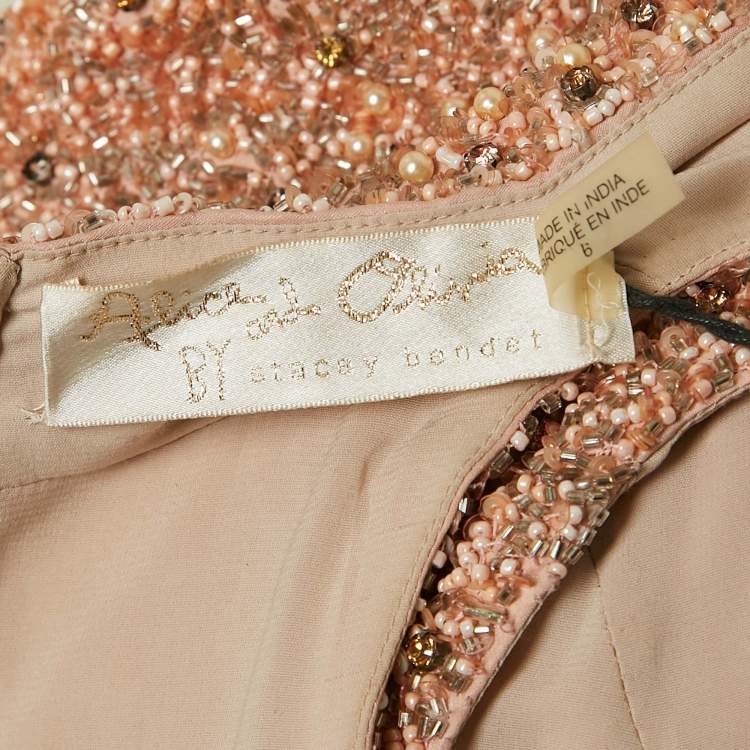 Pre Owned Alice + Olivia Dusty Pink Beads and Crystal Embellished Sleeveless Mini Dress M