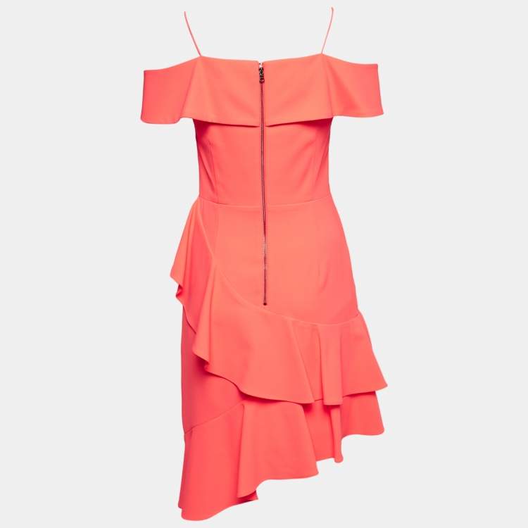 Pre Owned Alice + Olivia Neon Peach Orange Flounced Short Dress S 