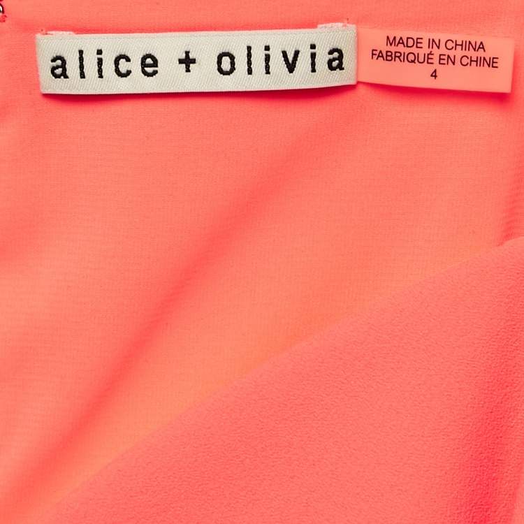 Pre Owned Alice + Olivia Neon Peach Orange Flounced Short Dress S 