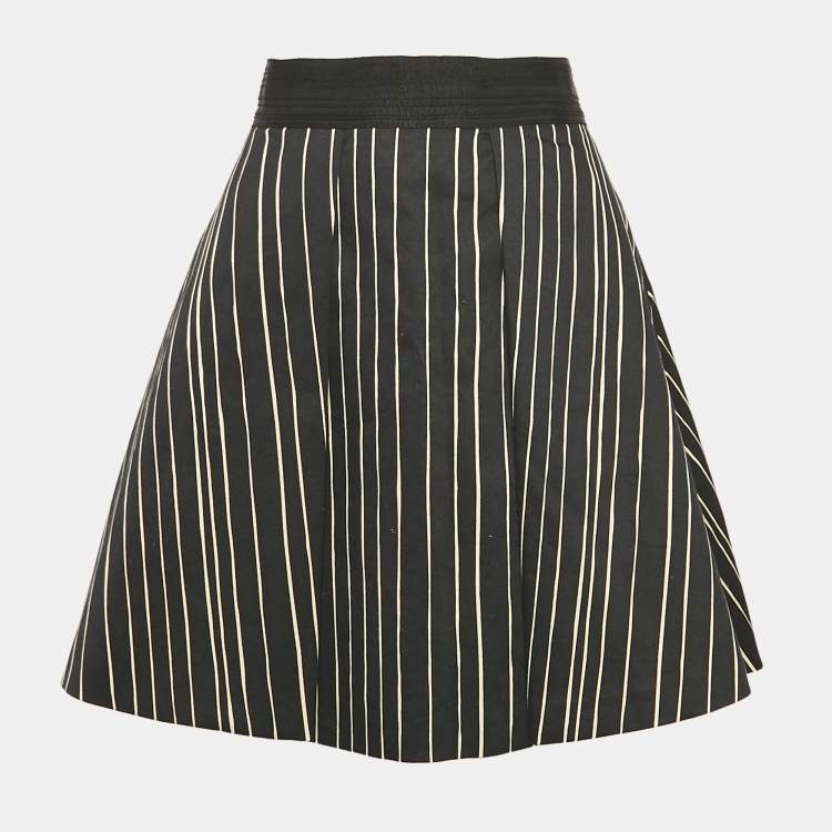 Pre Owned Alice + Olivia Black Stripe Cotton Pleated Mini Skirt M