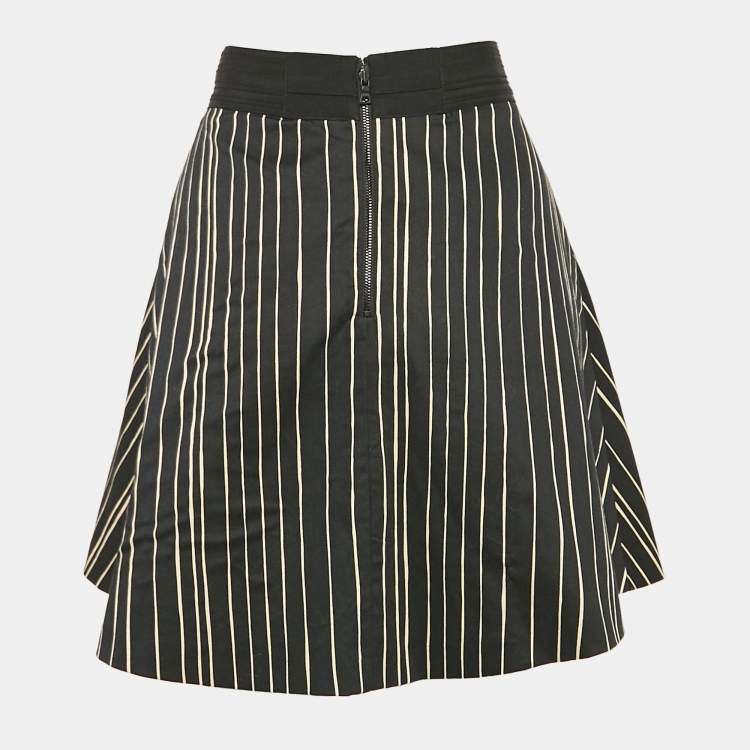 Pre Owned Alice + Olivia Black Stripe Cotton Pleated Mini Skirt M