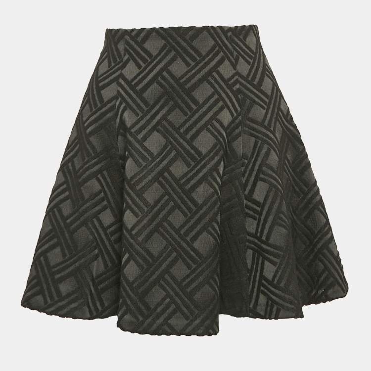Pre Owned Alice + Olivia Black Textured Crepe Skater Mini Skirt XS