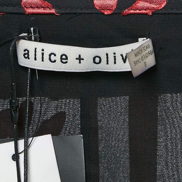 مملوكة مسبقًا Alice + Olivia Black/Pink Leopard Fil-coupe and Striped Silk Blend Midi Wrap Dress L
