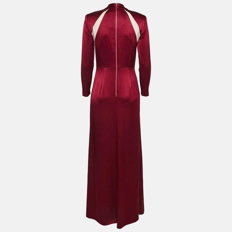 مملوكة مسبقًا Alice + Olivia Burgundy Satin High Neck Maxi Dress S