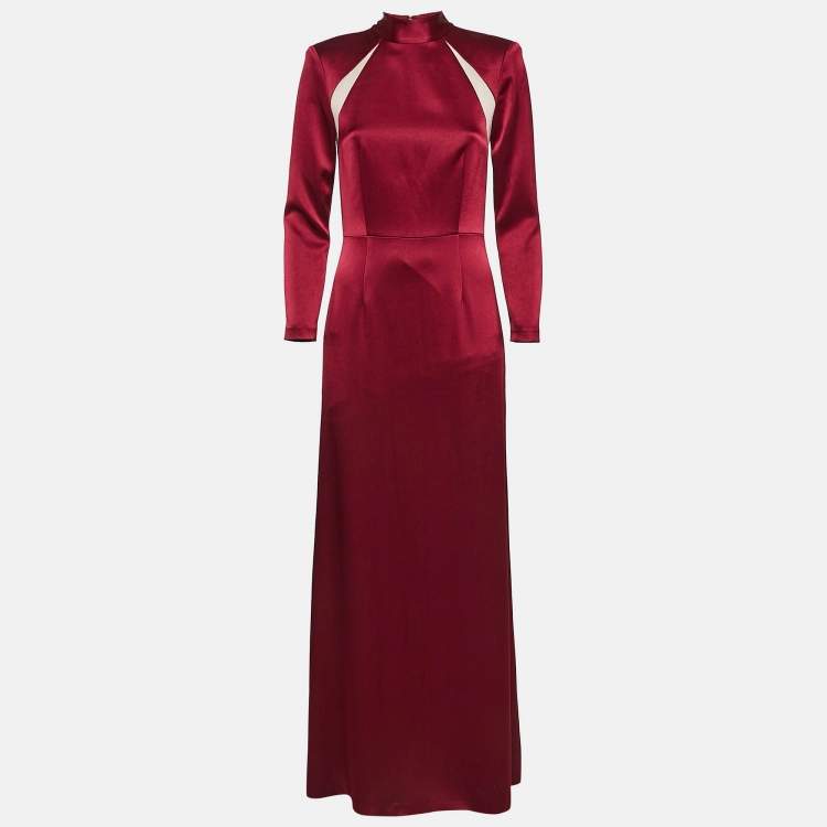 مملوكة مسبقًا Alice + Olivia Burgundy Satin High Neck Maxi Dress S