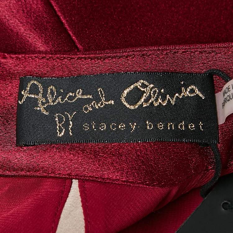 مملوكة مسبقًا Alice + Olivia Burgundy Satin High Neck Maxi Dress S