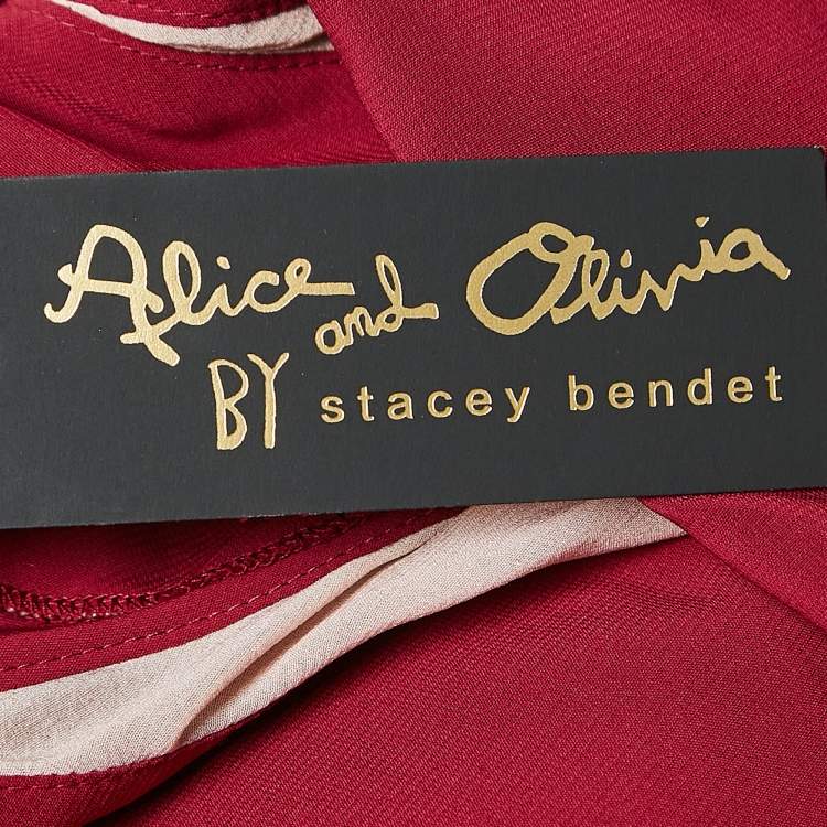 مملوكة مسبقًا Alice + Olivia Burgundy Satin High Neck Maxi Dress S
