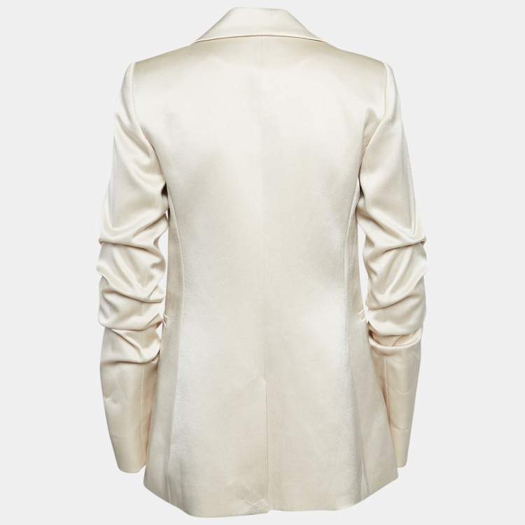 Pre Owned Alice + Olivia Cream Satin Gathered Sleeve Blazer M