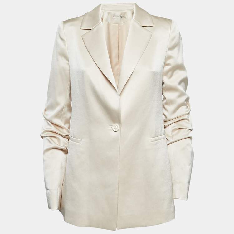Pre Owned Alice + Olivia Cream Satin Gathered Sleeve Blazer M