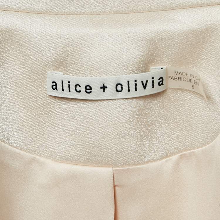 Pre Owned Alice + Olivia Cream Satin Gathered Sleeve Blazer M