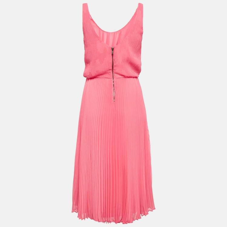 Pre Owned Alice + Olivia Pink Plisse Crepe Sleeveless Midi Dress M