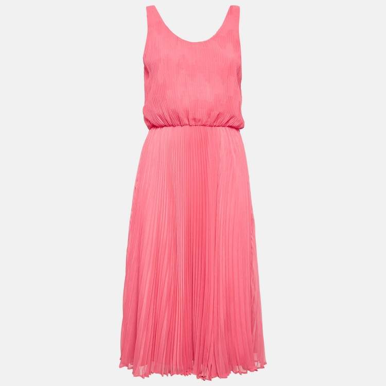 Pre Owned Alice + Olivia Pink Plisse Crepe Sleeveless Midi Dress M