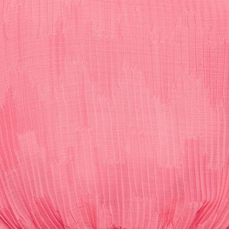 Pre Owned Alice + Olivia Pink Plisse Crepe Sleeveless Midi Dress M