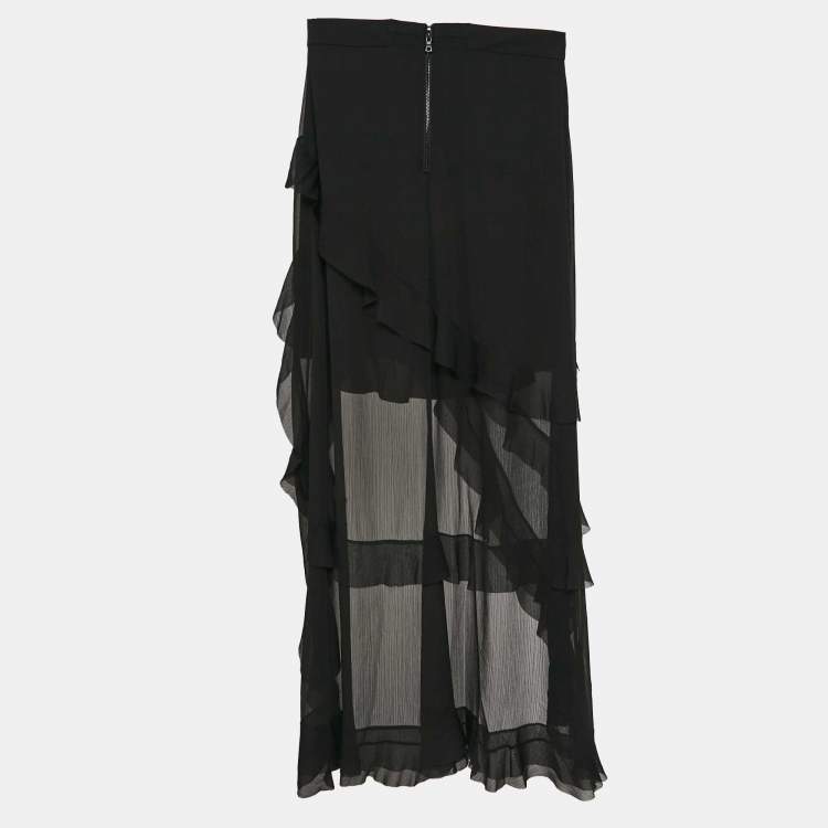Pre Owned Alice + Olivia Black Crepe Ruffled Asymmetric Skirt S