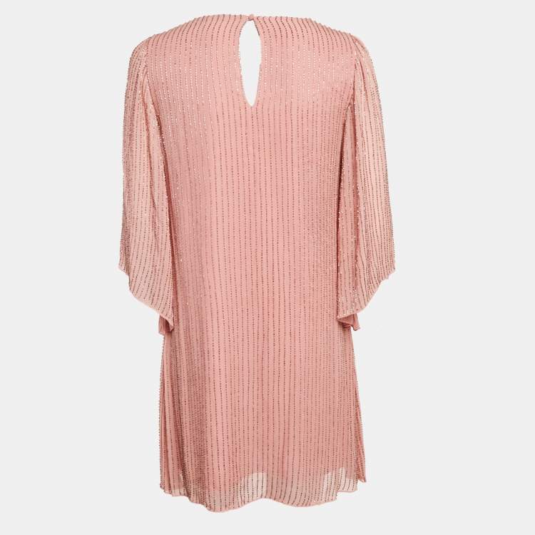 Pre Owned Alice + Olivia Pink Embellished Crepe V-Neck Mini Dress S