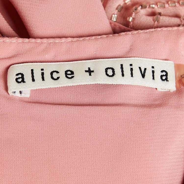 Pre Owned Alice + Olivia Pink Embellished Crepe V-Neck Mini Dress S