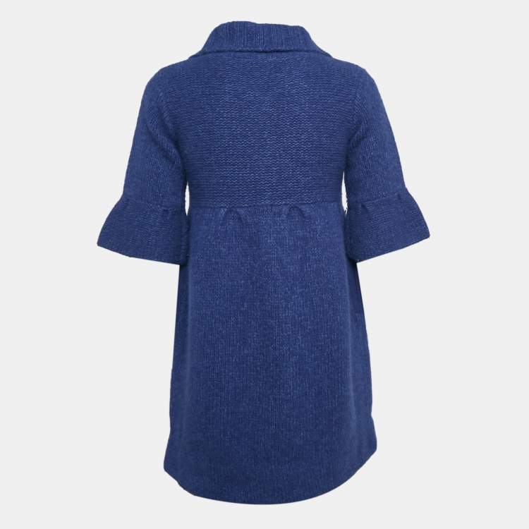 Pre Owned Alice + Olivia Blue Wool Knit Short Sleeve Sweater Coat S