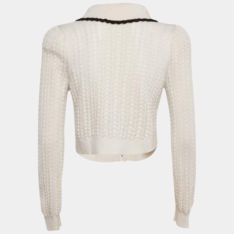 Pre Owned Alice + Olivia Ivory Wool Crochet Knit Goldie Button Front Cardigan S