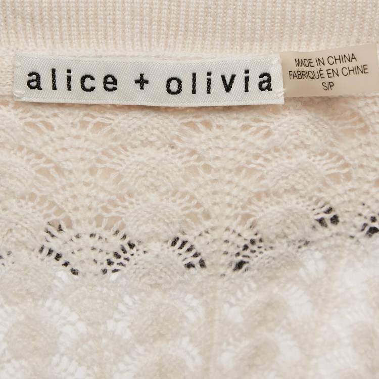 Pre Owned Alice + Olivia Ivory Wool Crochet Knit Goldie Button Front Cardigan S